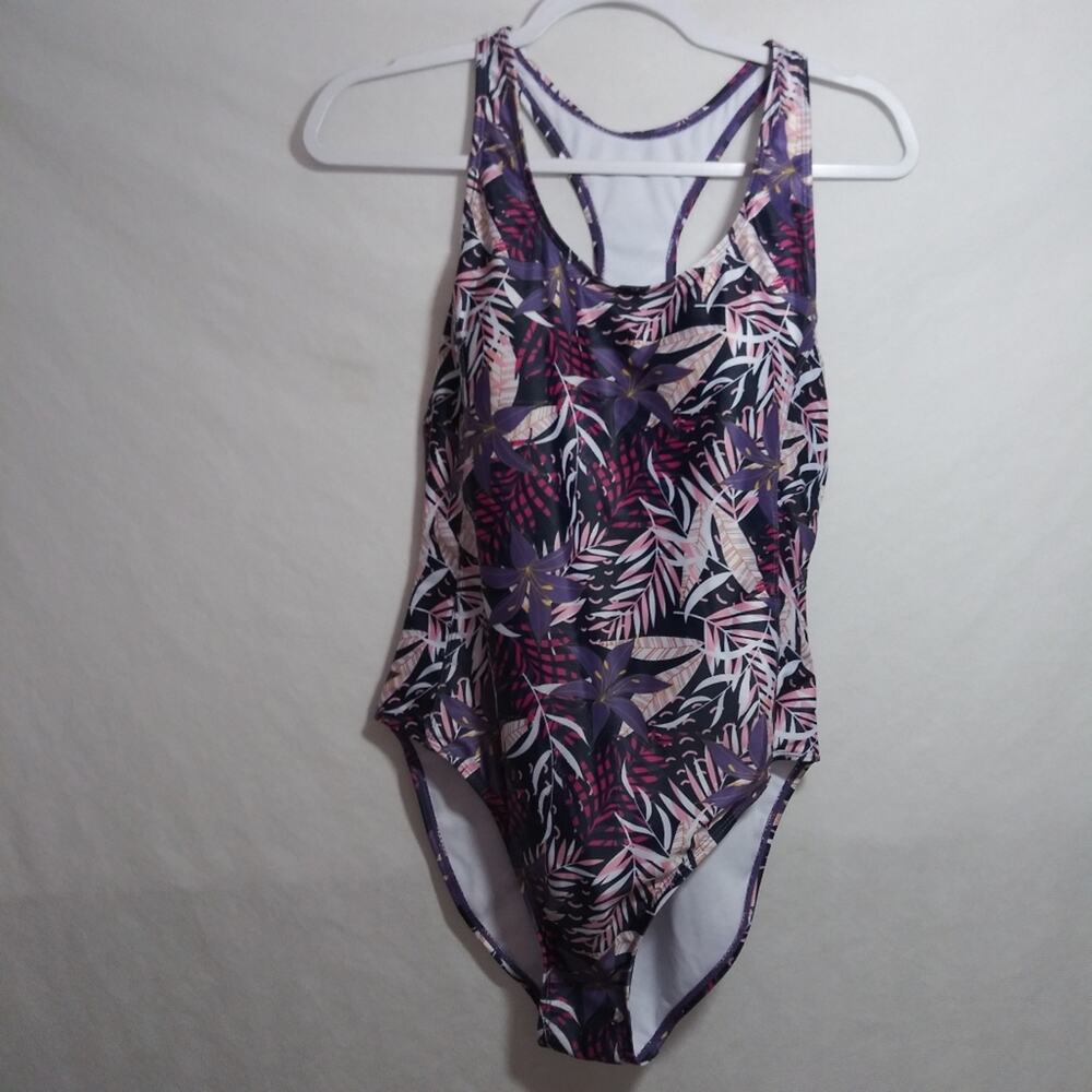 Nicole Miller Women's Swimsuit RacerBack Fully Lined Purple Floral Size M